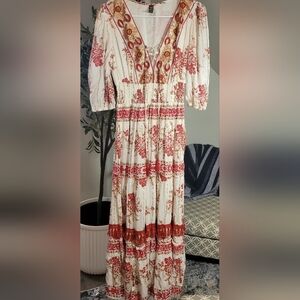 Anthropologie Red and Cream Maxi Dress